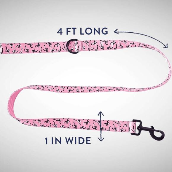 Top Paw Pink Bow Graphic Satin Nylon Dog Leash 4‎ FT D-Ring Handle - Picture 2 of 3